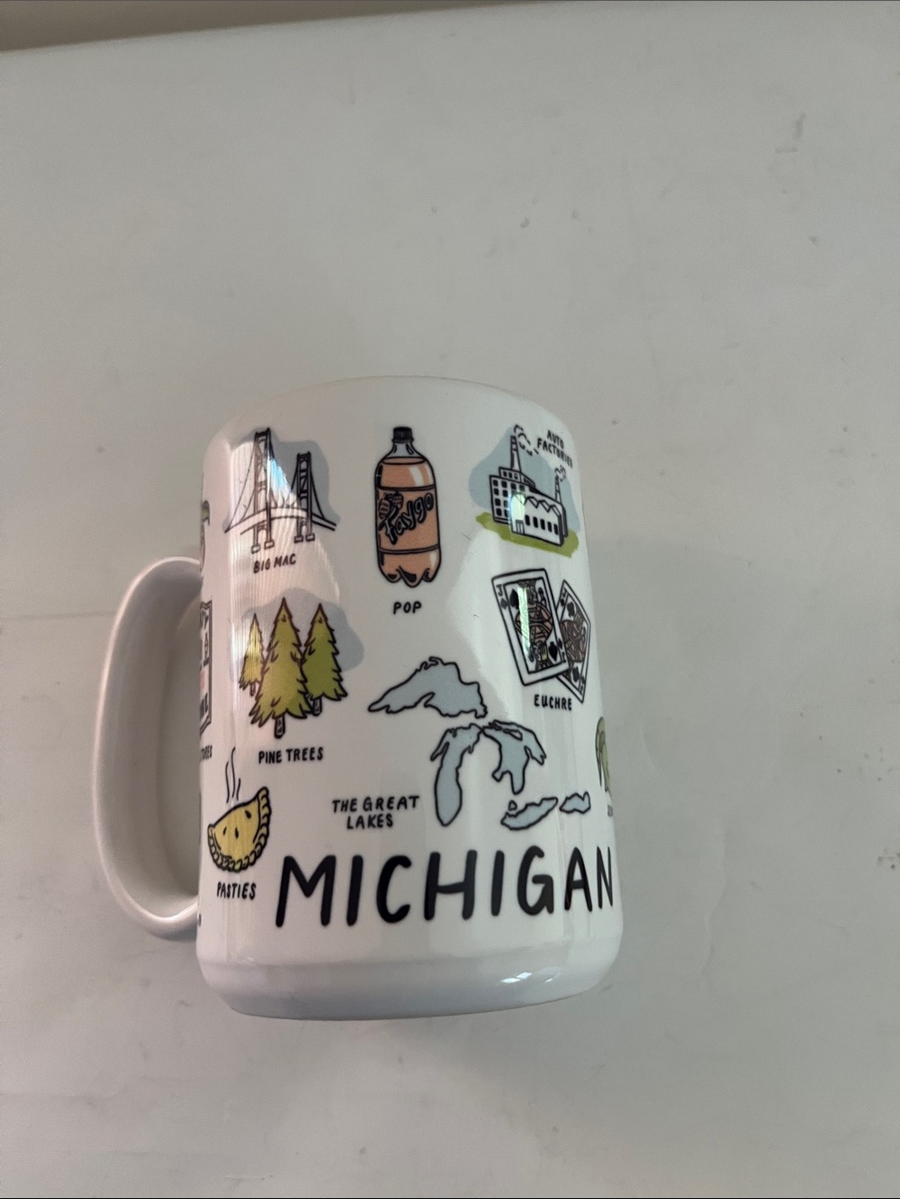 Michigan Things Illustrated White Ceramic Mug - State Icons Design